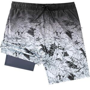 Men's Swim Trunks w/ Compresssion Liner 7" Swimwear Board Shorts 2-in-1 4XL NWT